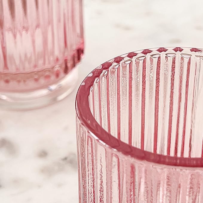 Blush Pink Vintage Ribbed Glass Tealight Votive Candle Holders by Kate Aspen (Set of 6), Pink Decor, Boho Decor, Shelf Decoration, Rose Gold Look | Perfect Hostess Gift (Pack of 6)