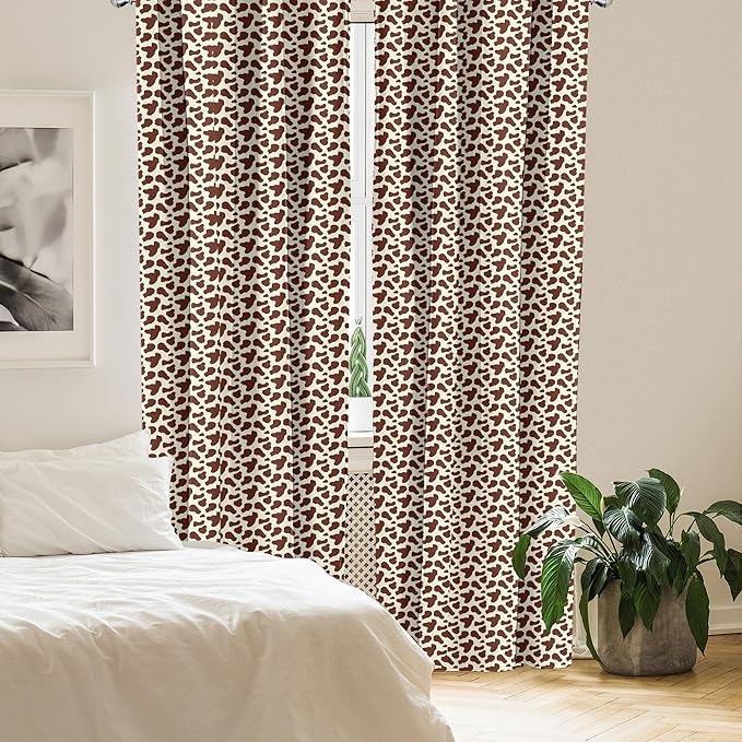 Ambesonne Cow Print Window Curtains, Cattle Skin with Brown Spots Agriculture Cow Oxen Hide Camouflage Pattern, Lightweight Decor 2-Panel Set with Rod Pocket, Pair of - 28" x 63", White Brown
