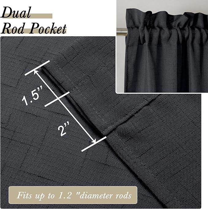 Aiyufeng Kirei Faux Linen Black Sheer Kitchen Valance Curtain 14 Inch Length, Soft Breathable Slub Textured Valance for Small Windows Farmhouse Basement Bedroom, 60X14 Inch, 1 Piece, Black