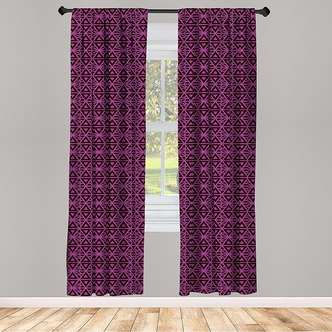 Ambesonne Lattice Window Curtains, Abstract Symmetric Pattern with Geometric Elements in Pink Color Shade, Lightweight Decor 2-Panel Set with Rod Pocket, Pair of - 28" x 63", Brown Magenta