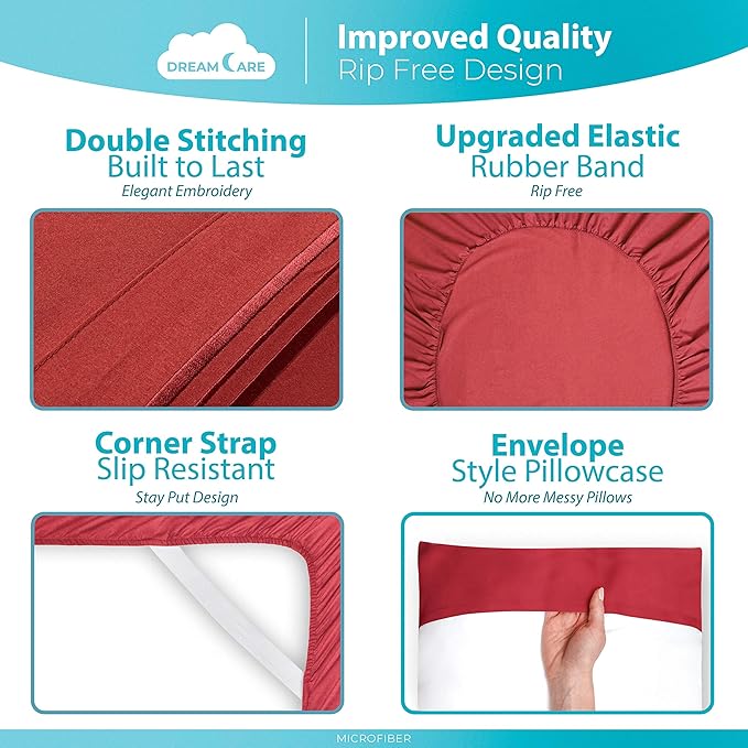 DREAMCARE King Size Sheets Set – 6 pcs Cooling Bed Sheets – up to 21” Deep Pocket King Sheet Set – 2500 Supreme Collection – Extra Soft 100% Brushed Microfiber Hotel Luxury with Side Pocket – Burgundy