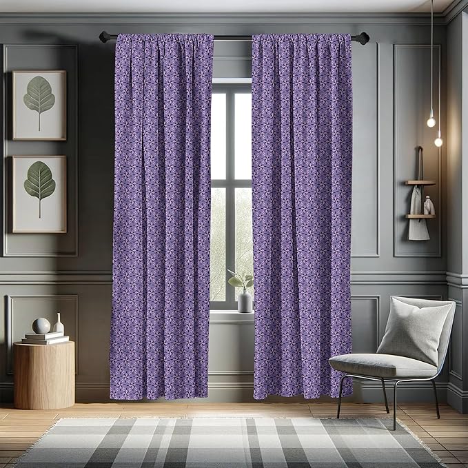 Ambesonne Geometric Curtains, Blossoming Flowers with Birth of Nature Season Theme Spring Summer, Window Treatments 2 Panel Set for Living Room Bedroom, Pair of - 28" x 63", Purple