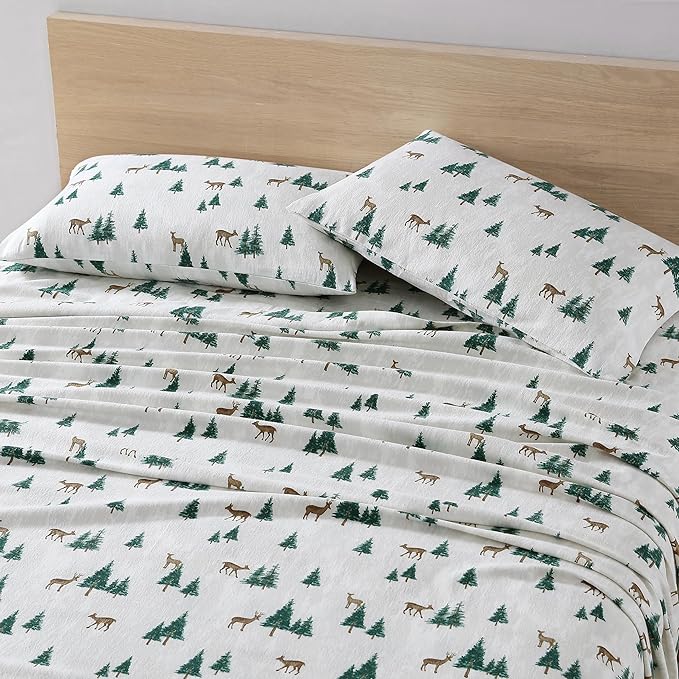 Eddie Bauer - Twin Sheets, Cotton Flannel Bedding Set, Brushed For Extra Softness, Cozy Home Decor (Deer Hollow, Twin)