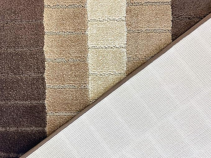Custom Size Modern Geometric Pattern Carpet Runner Rug for Hallways, Slip Resistant Latex Rubber Backed, 31 inch Wide X Customized Length, Squares Brown, 31 inch X 6 feet