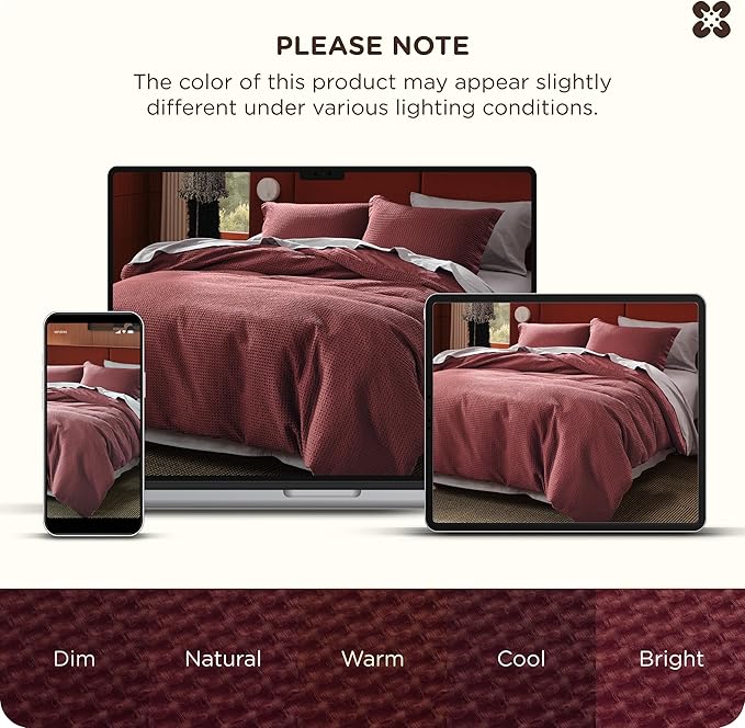 Bedsure Cotton Duvet Cover Queen - 100% Cotton Waffle Weave Maroon Red Duvet Cover Queen Size, GentleSoft™ and Breathable Bedding Set for All Season, 3 Pieces, 90"x90"