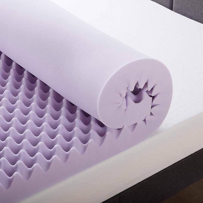 Best Price Mattress 4 Inch Egg Crate Memory Foam Mattress Topper with Soothing Lavender Infusion, CertiPUR-US Certified, Dorm Essentials, Twin XL