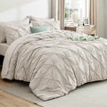 Bedsure Full Comforter Set Linen - Bed in a Bag Full Size Bedding Set 7 Pieces, GentleSoft™ Pintuck Bed Set Gift for Family, Pinch Pleat All Season Comforter with Sheets, Pillowcases & Shams