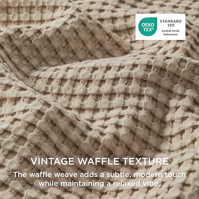Bedsure Cooling Waffle Duvet Cover Queen - Cotton Blend Rayon Derived from Bamboo Duvet Cover Set for Hot Sleepers, Breathable Bedding Set with a Vintage Charm, 3 Pieces (Taupe, Queen, 90"x90")