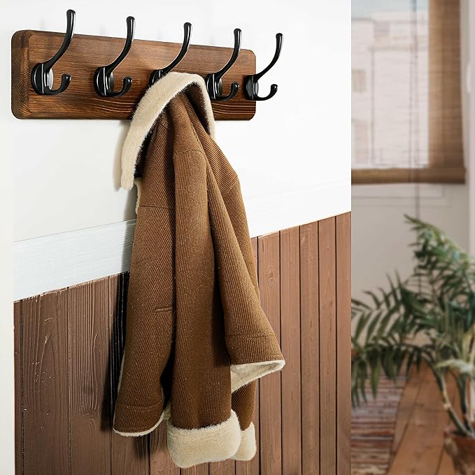 WEBI Coat Rack Wall Mount,Coat Hooks Wall Mounted,16" Hole to Hole,Rustic Large Coat Hanger Wall Hook Rack,5 Hooks for Hanging Coats,Hats,Jacket,Clothes,2 Packs
