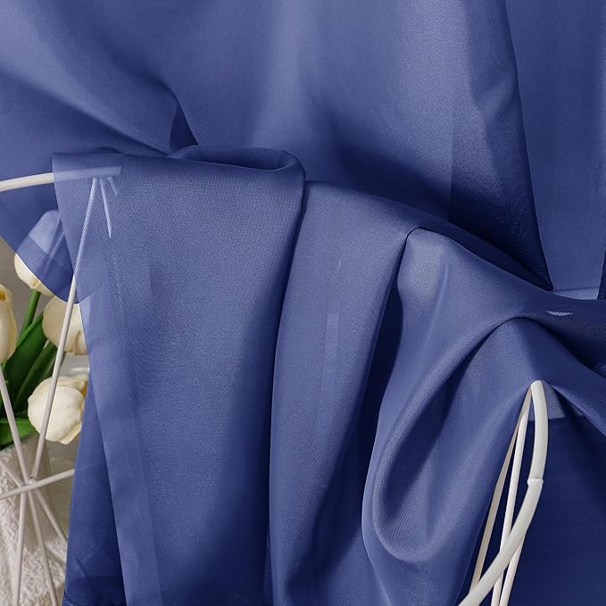 Aiyufeng Royal Blue Sheer Curtains 72 Inch Length 2 Panels Set, Semi Transparent Voile Dark Blue Sheer Window Drapes for Bedroom Bed Canopy Living Room Dining Wedding Party Backdrop, 42W x 72L inch