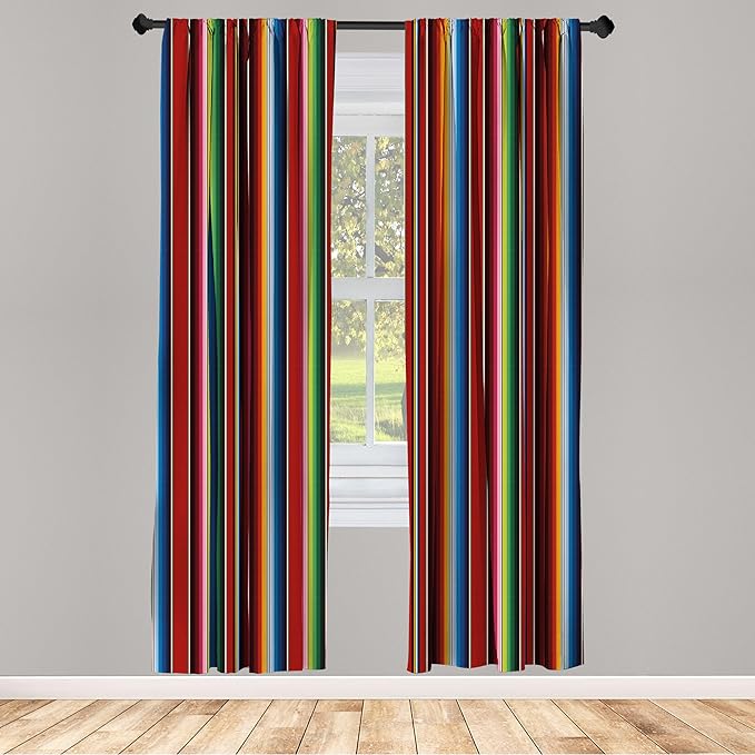 Ambesonne Cinco de Mayo Curtains, Mexican Serape Colorful Stripes Vertical Lines Latino Illustration, Window Treatments 2 Panel Set for Living Room Bedroom Decor, Pair of - 28" x 95", Burgundy Blue