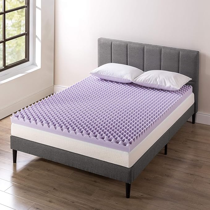 Best Price Mattress 4 Inch Egg Crate Memory Foam Mattress Topper with Soothing Lavender Infusion, CertiPUR-US Certified, Dorm Essentials, Short Queen