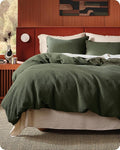 Bedsure Cotton Duvet Cover Set - 100% Cotton Waffle Weave Olive Green Duvet Cover Oversized King Size, GentleSoft™ and Breathable Bedding Set for All Season, 3 Pieces, 120"x98"