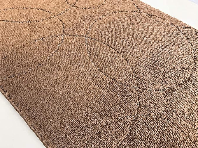 Custom Size Modern Geometric Pattern Carpet Runner Rug for Hallways, Slip Resistant Latex Rubber Backed, 31 inch Wide X Customized Length, Circles Brown, 31 inch X 14 feet