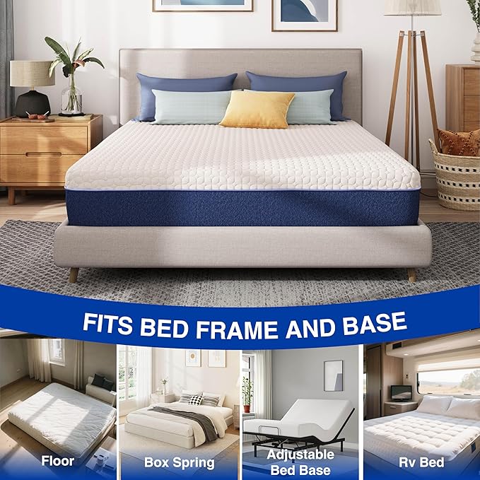 10 Inch Full Size Mattress, Gel Cooling Memory Foam Mattress in A Box, Medium Firm Feel for Back Pain Relief, CertiPUR US Certified