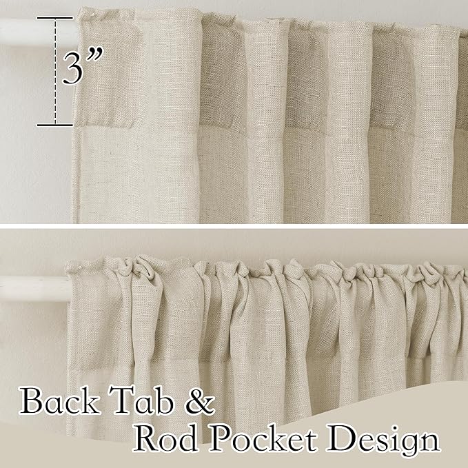 RYB HOME Semi Sheer Curtains 102 inches Long, Back Tab Light Filtering Half Privacy Window Curtains & Drapes for Bedroom Living Room, Beige, W 52 x L 102 inches, 2 Panels Set