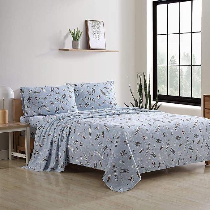 Eddie Bauer - Twin Sheets, Cotton Flannel Bedding Set, Brushed For Extra Softness, Cozy Home Decor (Snow Days, Twin)