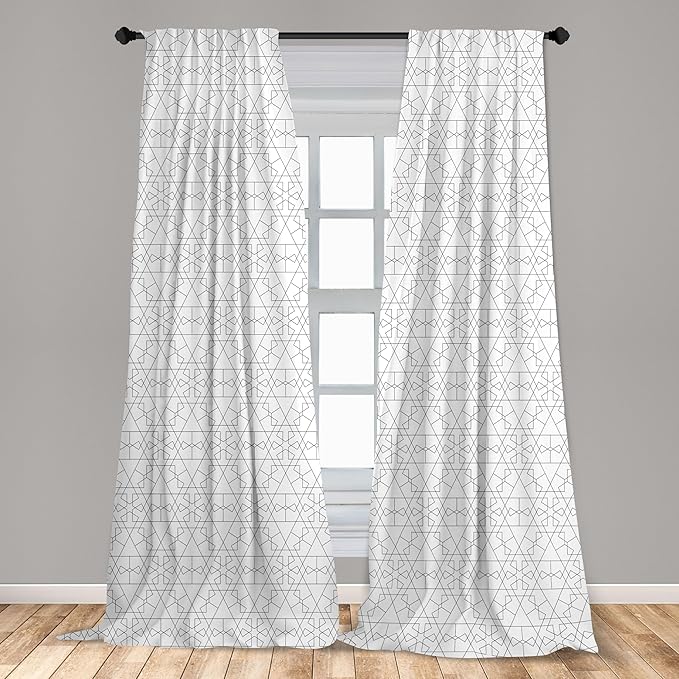 Ambesonne Geometric Window Curtains, Continuous Pattern with Abstract Concave Shapes and Triangles Print, Lightweight Decor 2-Panel Set with Rod Pocket, Pair of - 28" x 95", Charcoal Grey and White