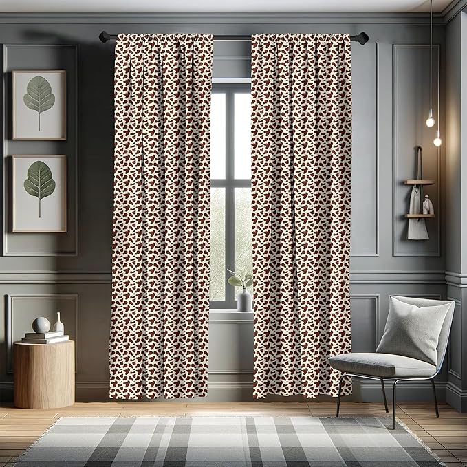 Ambesonne Cow Print Window Curtains, Cattle Skin with Brown Spots Agriculture Cow Oxen Hide Camouflage Pattern, Lightweight Decor 2-Panel Set with Rod Pocket, Pair of - 28" x 63", White Brown