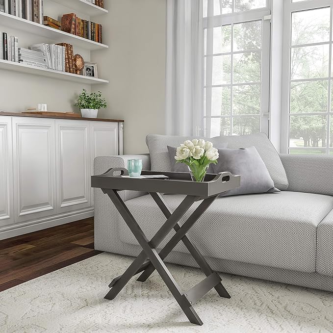 Folding TV Tray Table - Contemporary Side Table with Removable Tray Top for Food Serving, Decor, or Meals - Portable End Furniture for Living Room, Bedroom, or Home Office by Lavish Home (Gray)
