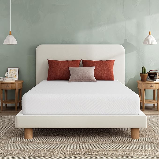 EGO White 12 inch Queen Memory Foam Mattress, Gel Green Tea Mattress Bed in a Box, Made in USA, CertiPUR-US Certified, Double Mattress, 60"×80", Medium Firm