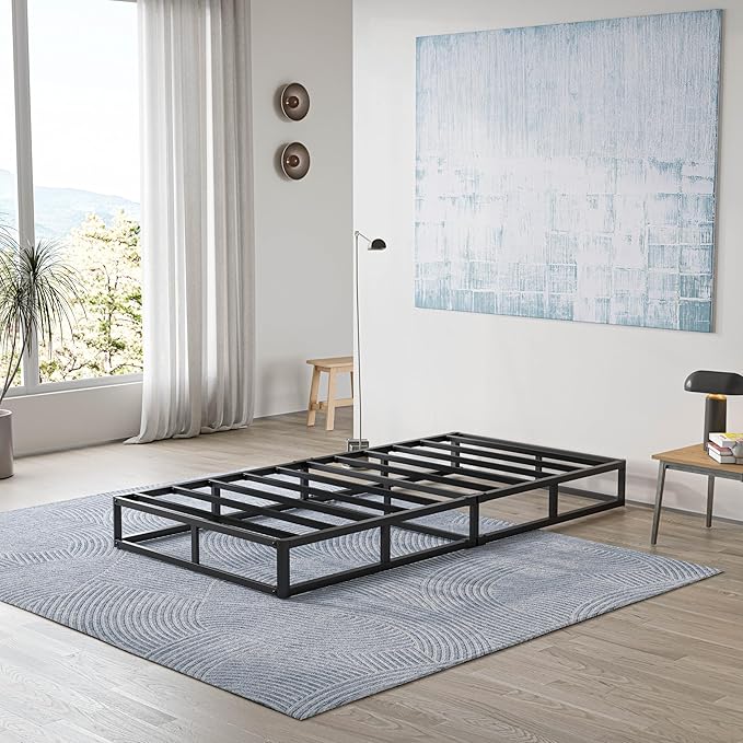 Box Spring Twin Size 5 Inch Low Profile Heavy Duty Metal Frame Mattress Foundation, Quiet Noise-Free,Easy Assembly, 3000lbs Max Weight Capacity