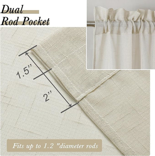 Aiyufeng Kirei Farmhouse Sheer Curtains Flax Textured for Living Room, Semi Sheer Vertical Drapes Privacy with Light Filter for Home Office/Farm House, W40 x L72, Linen, 1 Pair
