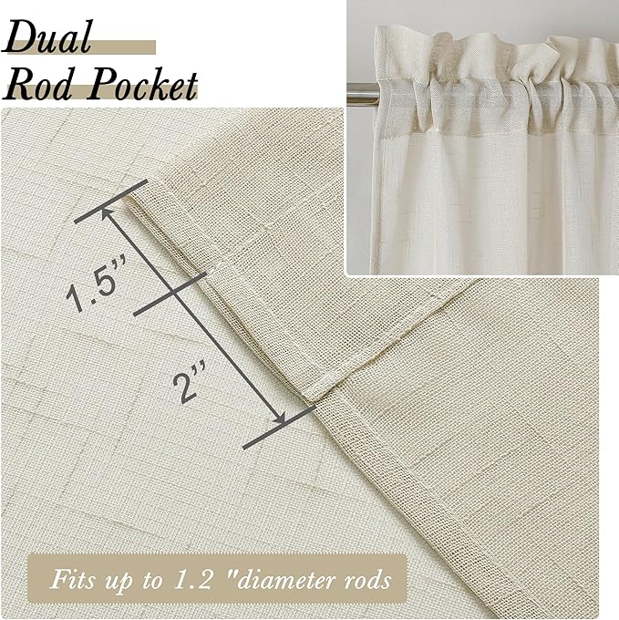 Aiyufeng Faux Linen Sheer Curtains 45 Inch Length 2 Panels, Short Linen Curtains for Kitchen, Small Window Curtains Window Treatment Privacy with Light Filtering for Cafe/Bathroom, Each 30Wx45L Inch