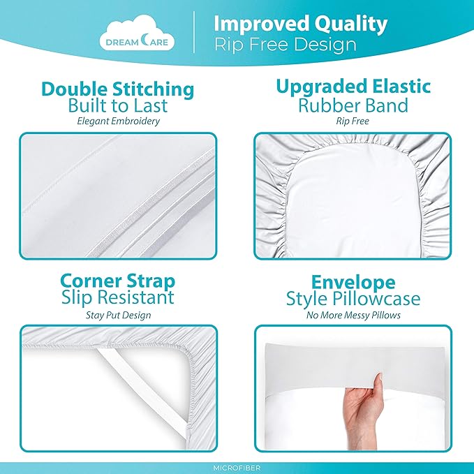 DREAMCARE Sheets Full Size Bed - Cooling Bed Sheets - 6pcs Set - Full Sheet Set - Full Size Sheets - Full Size Sheet Sets Soft & Long Lasting 100% Fine Brushed Polyester with Side Pocket - White