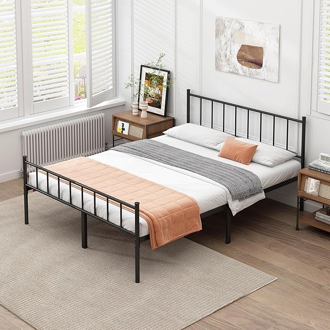 California King Bed Frame-Classic Metal Platform Bed Frame,Mattress Foundation with Steel Slat Support,Under Foundation Storage,No Box Spring Needed, Easy Assembly,California King Size
