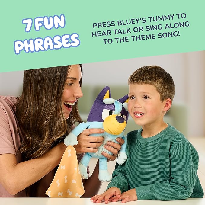 Bluey Sleepy Time Talking Plush, Soothing Baby Toy for Sleep, 7 Show Phrases & Theme Song, Cuddle Buddy