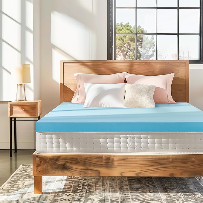 Subrtex Memory Foam Mattress Topper, Gel-Infused Memory Foam Topper, Mattress Topper for Side Stomach Sleepers, Breathable Bed Toppers (4 Inch, Twin)