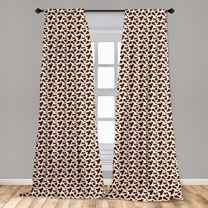 Ambesonne Cow Print Window Curtains, Cattle Skin with Brown Spots Agriculture Cow Oxen Hide Camouflage Pattern, Lightweight Decor 2-Panel Set with Rod Pocket, Pair of - 28" x 95", White Brown