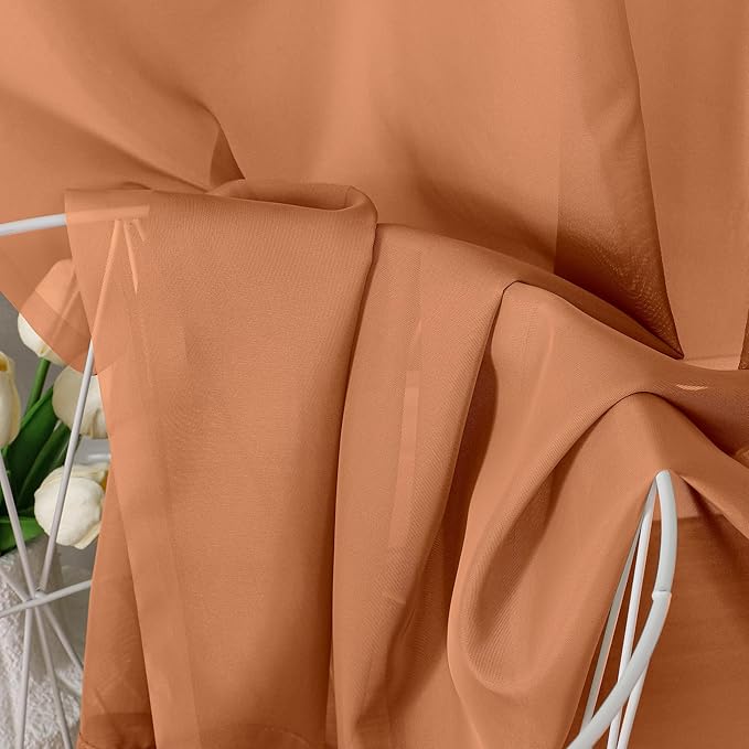 Aiyufeng Orange Sheer Curtains 54 Inch Length 2 Panels Set, Light Filtering Airy Rod Pocket Orange Window Curtain Treatment Drapes for Kitchen Bedroom Living, Each 42Wx54L Inches