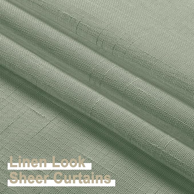 Aiyufeng Faux Sage Green Sheer Curtains 54 Inch Length 2 Panel Set, Fresh Farmhouse 54 Inch Long Sheer Linen Look Airy & Lightweight Elegant Window Treatments for Bedroom/Kitchen, 30Wx54L inch