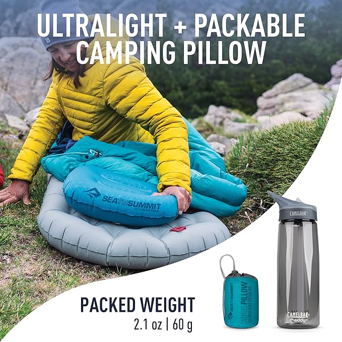 Sea to Summit Aeros Ultralight Inflatable Camping and Travel Pillow, Regular (14.2 x 10.2), Aqua
