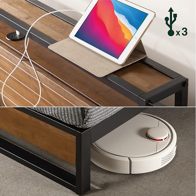 ZINUS Suzanne Bamboo and Metal Platform Bed Frame with Headboard Shelf and USB Ports, No Box Spring Needed, Wood Slat Support, Easy Assembly, King
