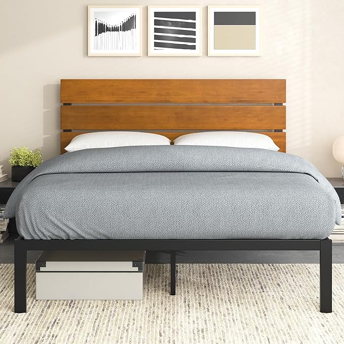 ZINUS Paul Metal and Bamboo Platform Bed Frame, Wood Slat Support, No Box Spring Needed, Easy Assembly, Full