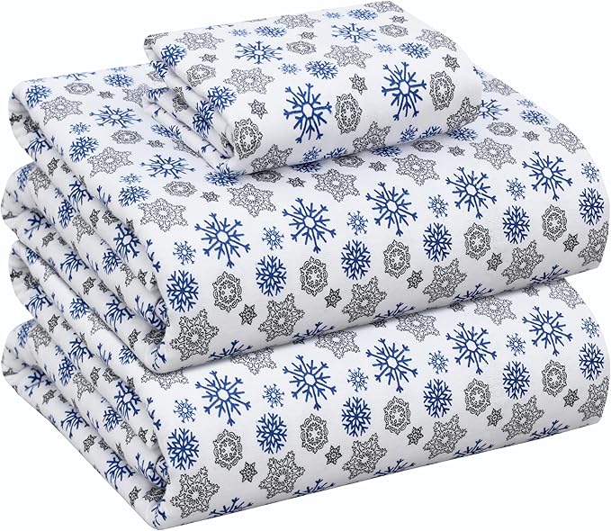 RUVANTI Flannel Sheets Twin Size - 100% Cotton Double Brushed Twin Sheets Set, Deep Pockets 16 Inches, All Seasons Breathable & Extra Soft Bed Sheets, Warm & Cozy, 3 Piece, Snow Flake Grey