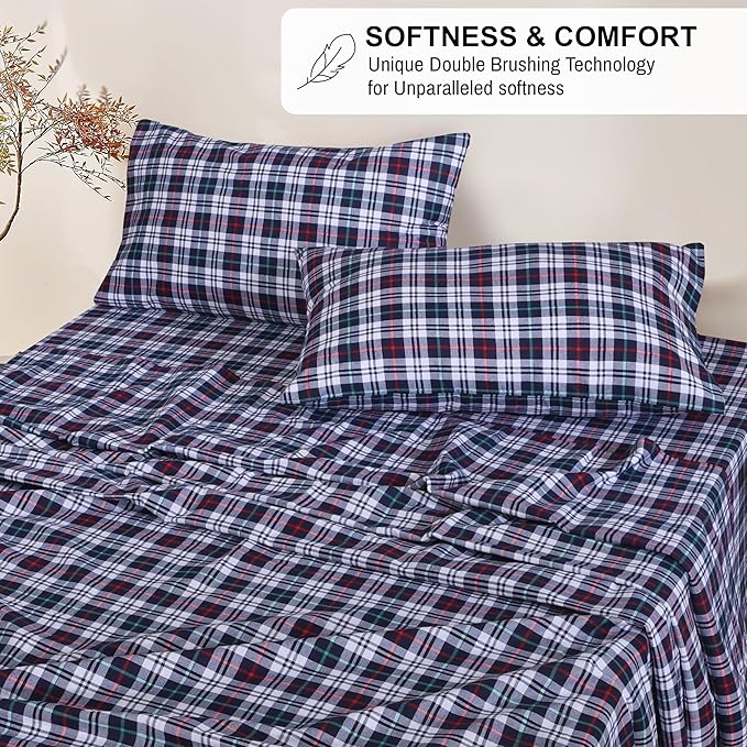 RUVANTI Flannel Sheets Full Size - 100% Cotton Double Brushed Bed Sheets Set, Deep Pockets 16 Inches, All Seasons Breathable & Extra Soft Full Sheets, Warm & Cozy, 4 Piece, Noel