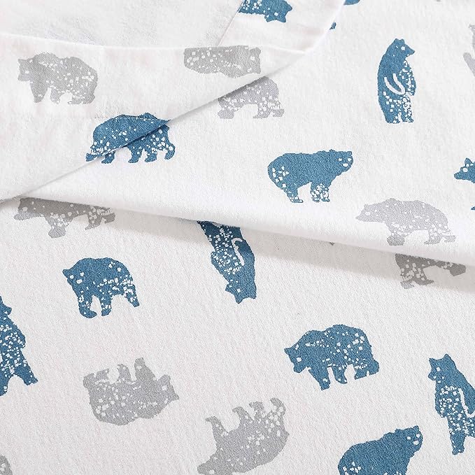 Eddie Bauer- Full Sheet Set, Cotton Flannel Bedding Set, Brushed for Extra Softness, Cozy Home Décor (Bear Mountain Grey, Full)