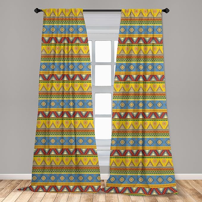 Ambesonne Aztec Curtains, Traditional Classic Tribal Style Folk Motif Sun Mexican Culture Image, Window Treatments 2 Panel Set for Living Room Bedroom, Pair of - 28" x 63", Yellow Orange