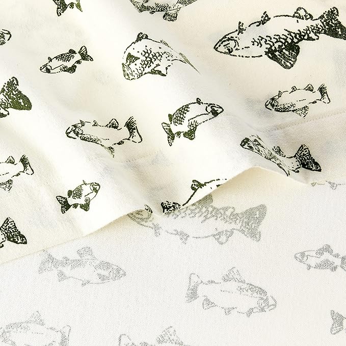 Eddie Bauer - Queen Sheets, Cotton Flannel Bedding Set, Brushed For Extra Softness, Cozy Home Decor (School of Fish, Queen)
