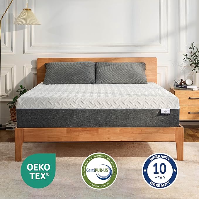 10 Inch King Green Tea Memory Foam Mattress for Cool Sleep & Pressure Relief, Bed in a Box, Removable Cover No Fiberglass, CertiPUR-US Certified