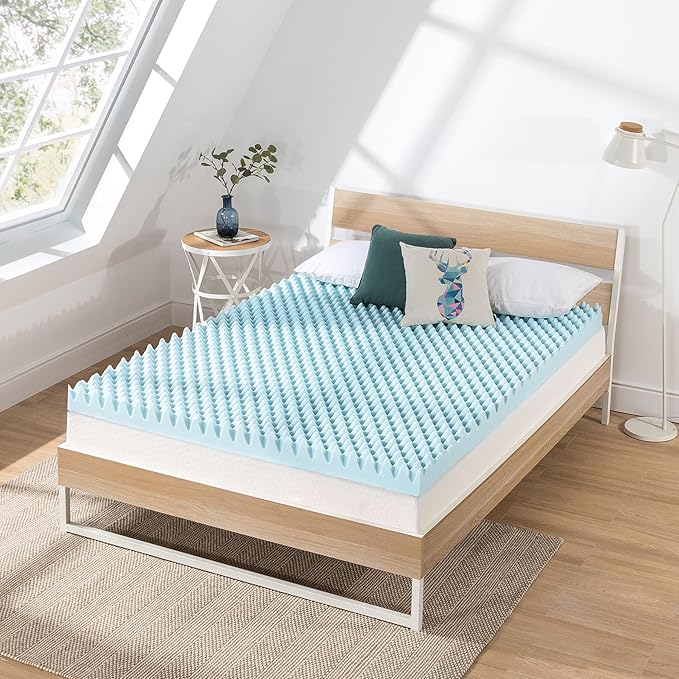 Best Price Mattress 4 Inch Egg Crate Memory Foam Mattress Topper with Cooling Gel Infusion, CertiPUR-US Certified, Twin, Dorm Essentials, Light Blue