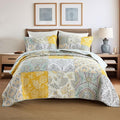 Secgo King Size Comforter Set- 100% Cotton Quilt King Size Set, Green, Sage bedspreads (96 * 108 Inch) with 2 Pillow Shams, Patchwork Reversible Lightweight Bedding