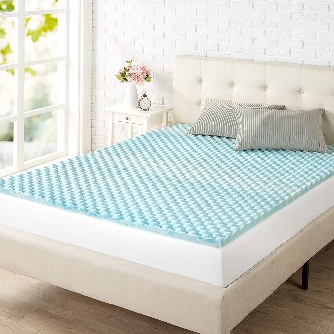 ZINUS 1.5 Inch Swirl Gel Cooling Memory Foam Mattress Topper, Cooling Airflow Design, CertiPUR-US Certified, Full, Light Blue