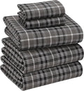 RUVANTI Flannel Sheets Split King Size - 100% Cotton Brushed Split King Bed Sheets Set, Deep Pockets 16 Inches, All Seasons Breathable & Extra Soft, Warm & Cozy, 5 Piece, Grey Plaid
