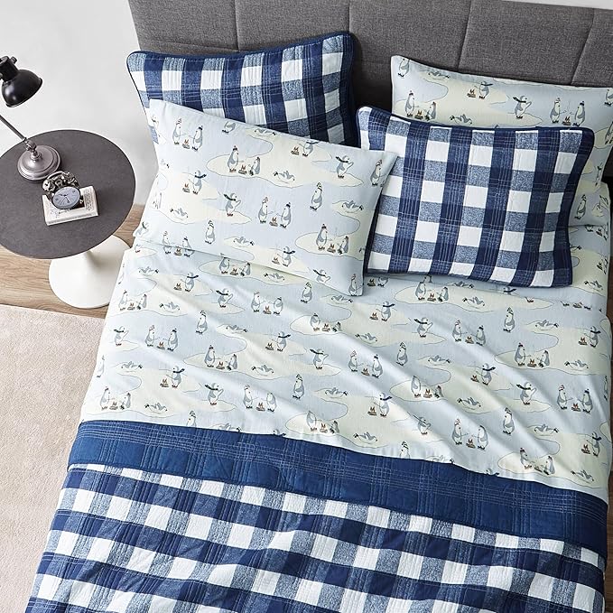 Eddie Bauer - Twin Sheets, Cotton Flannel Bedding Set, Brushed For Extra Softness, Cozy Home Decor (Skating Penguin, Twin)