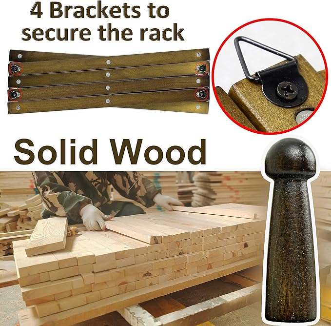 WEBI Accordion Wall Hanger,Expandable Wooden Hat Rack for Wall Mounted Coat Rack,Accordion Hat Hooks Holder for Baseball Caps,14 Peg,Dark Walnut